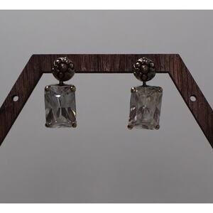 Fashion Sterling Silver Clear Crystal Dangle Earrings 10.89G / 0.8in